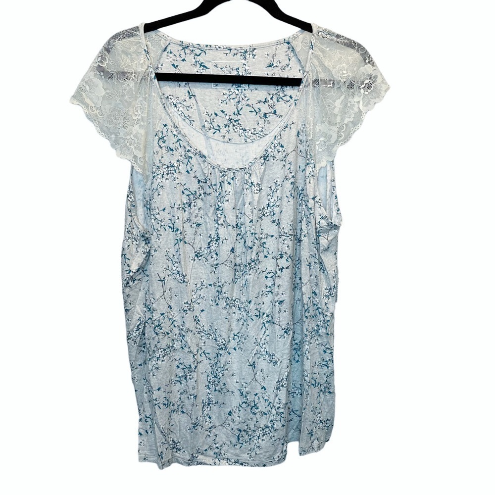 Charter Club Macy's Lace Trim Pajama Top Grey Floral XXL New